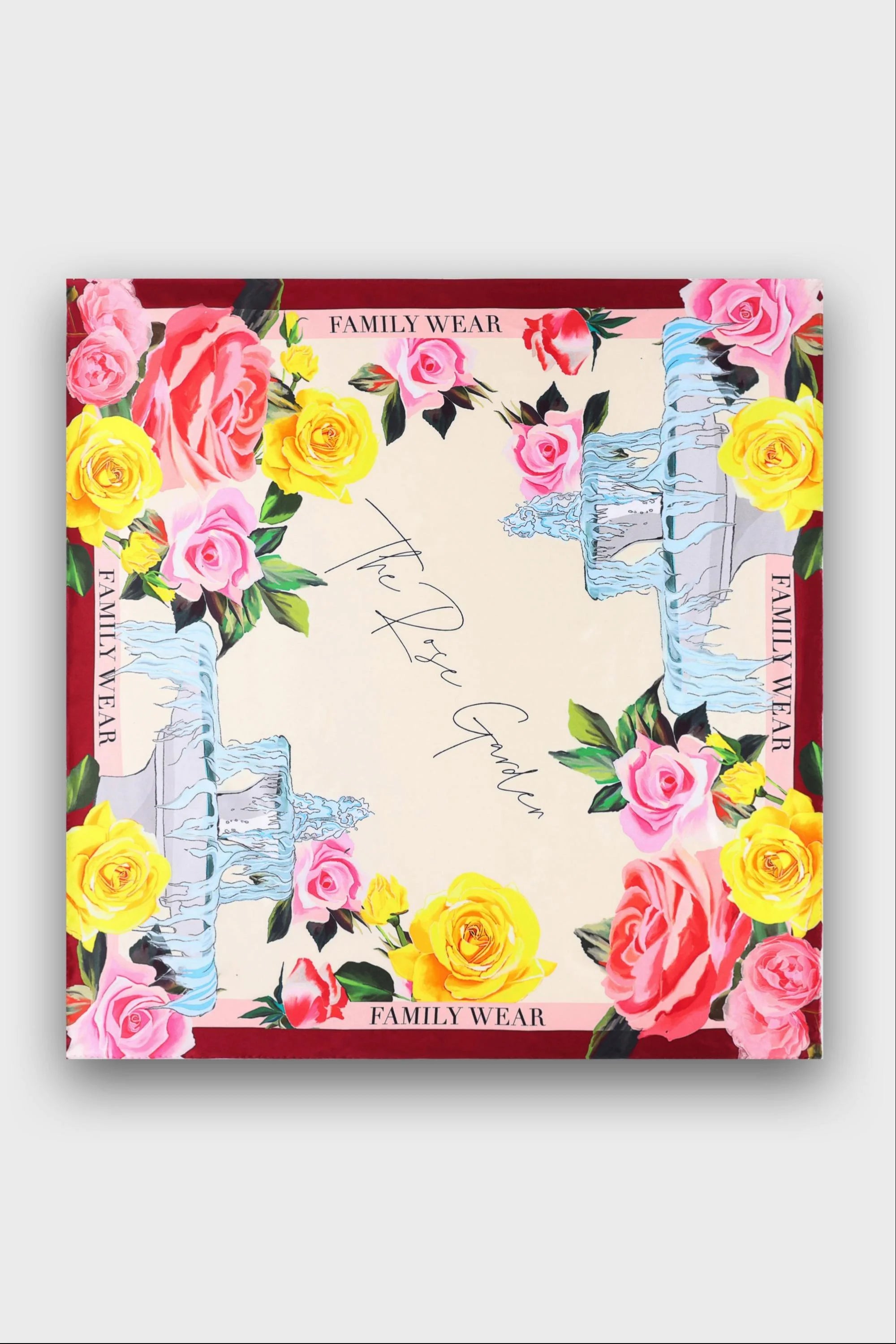 Single-Sided Silk Scarf – Rose Garden Print, 76×76cm | Familywear.com