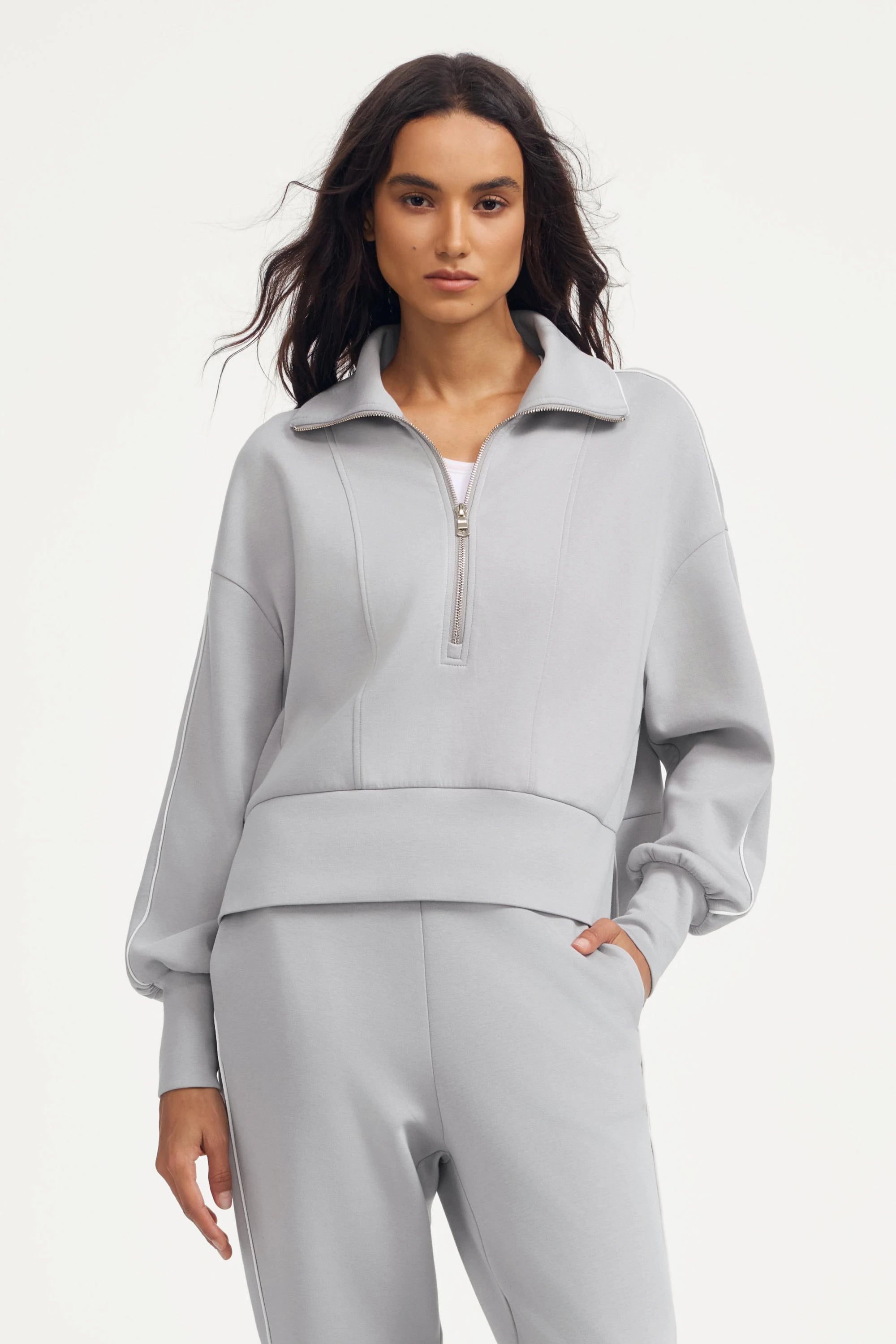 Emara Half-Zip Lounge Pullover – Soft Cloud Grey | Familywear.com