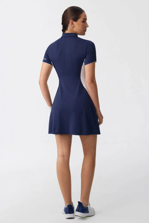 The Contour Zip Polo Dress - Midnight Navy