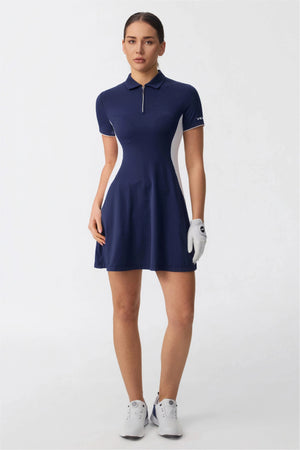 The Contour Zip Polo Dress - Midnight Navy