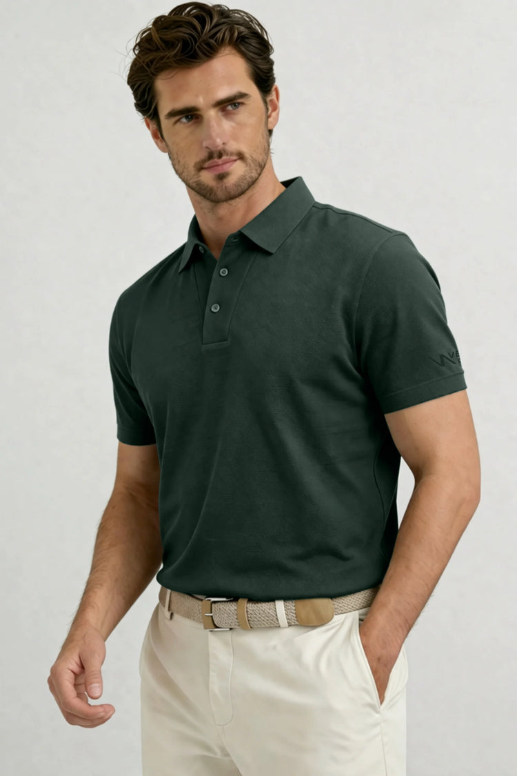 Structured Textured Polo - Slate Green