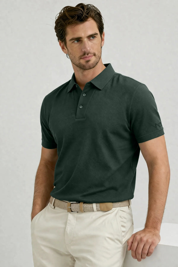 Structured Textured Polo - Slate Green
