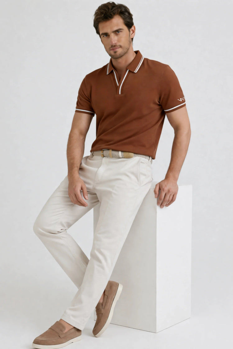 Contrast Trim Performance Polo - Rust Brown