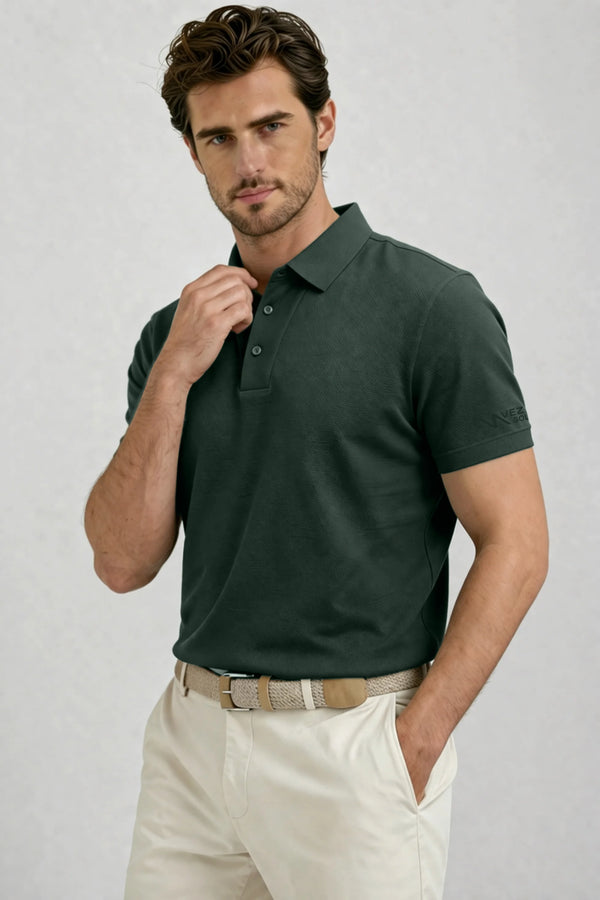 Structured Textured Polo - Slate Green
