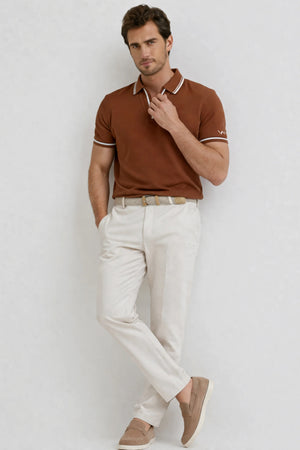 Contrast Trim Performance Polo - Rust Brown