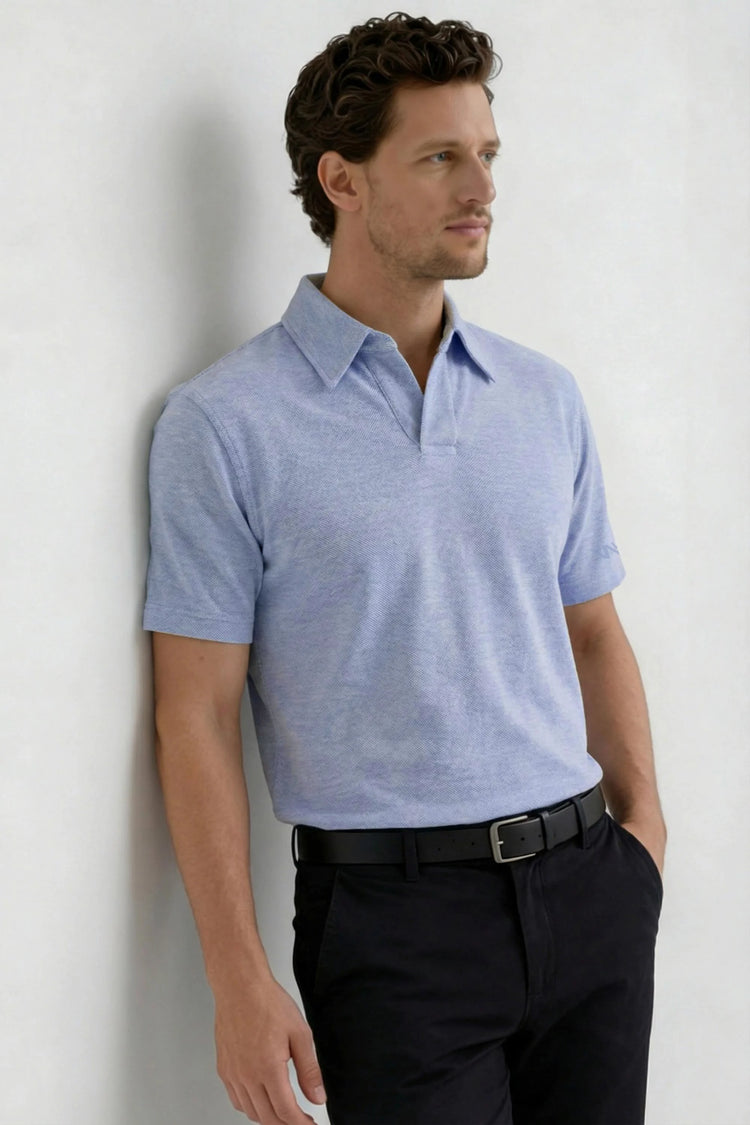Open Placket Performance Polo - Powder Blue