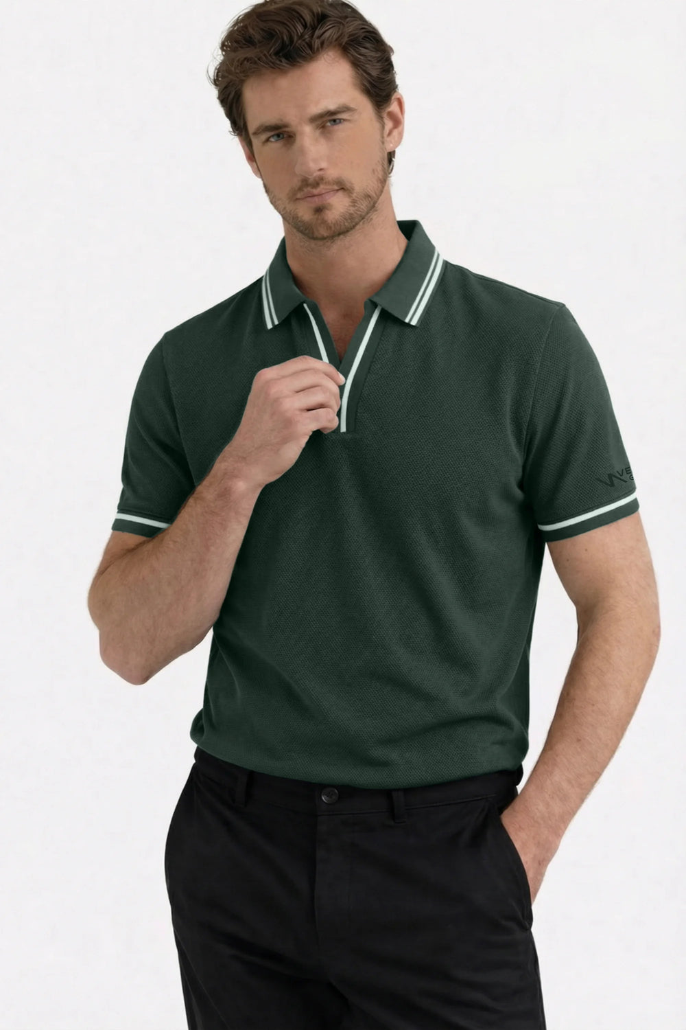 Contrast Trim Performance Polo - Slate Green