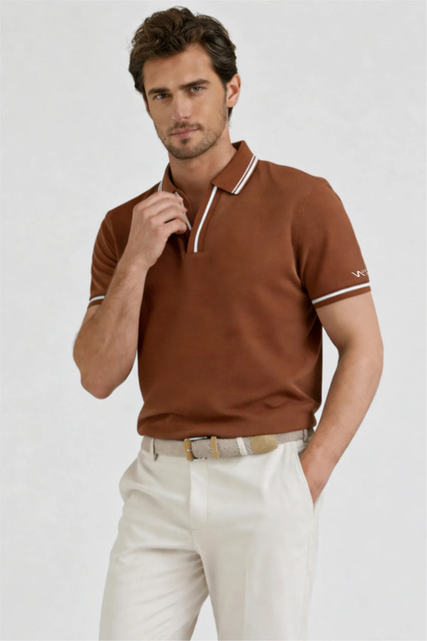 Contrast Trim Performance Polo - Rust Brown