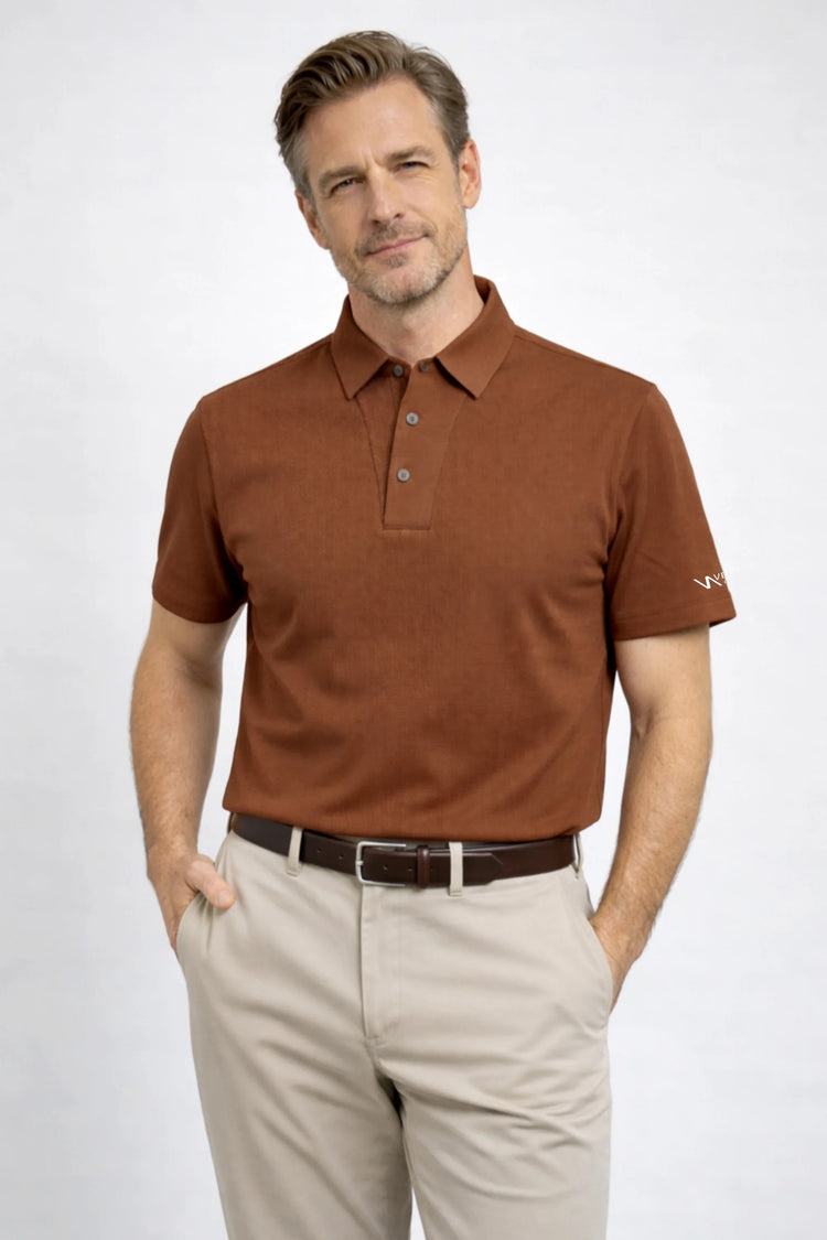Structured Textured Polo - Rust Brown