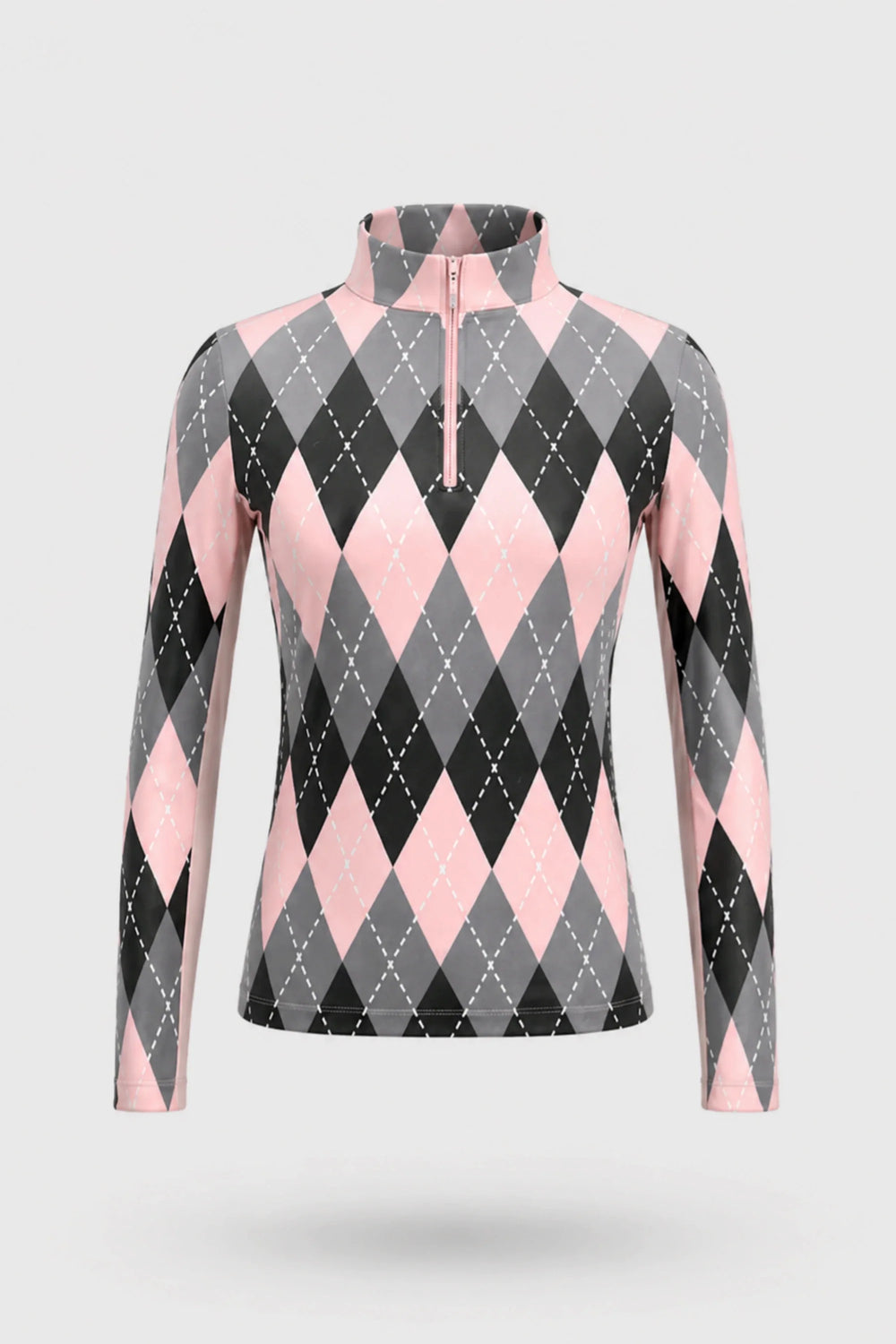 The Long Sleeve Zip Neck Golf Top - Argyle
