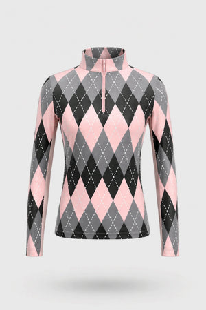 The Long Sleeve Zip Neck Golf Top - Argyle