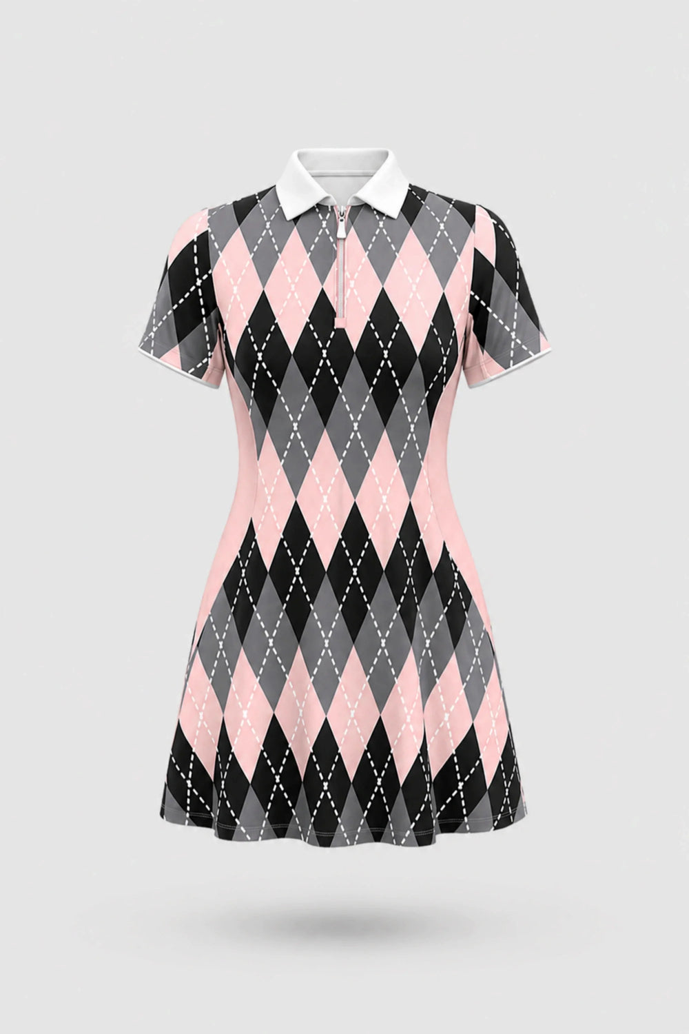 The Contour Zip Polo Golf Dress - Argyle