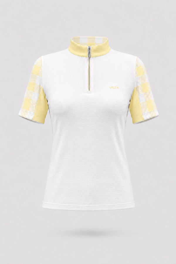 The Contour Zip Neck Top - Yellow Gingham