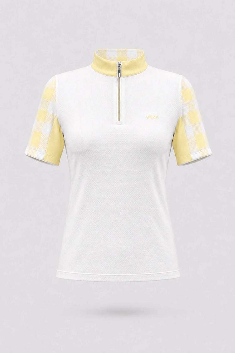 The Contour Zip Neck Top - Yellow Gingham
