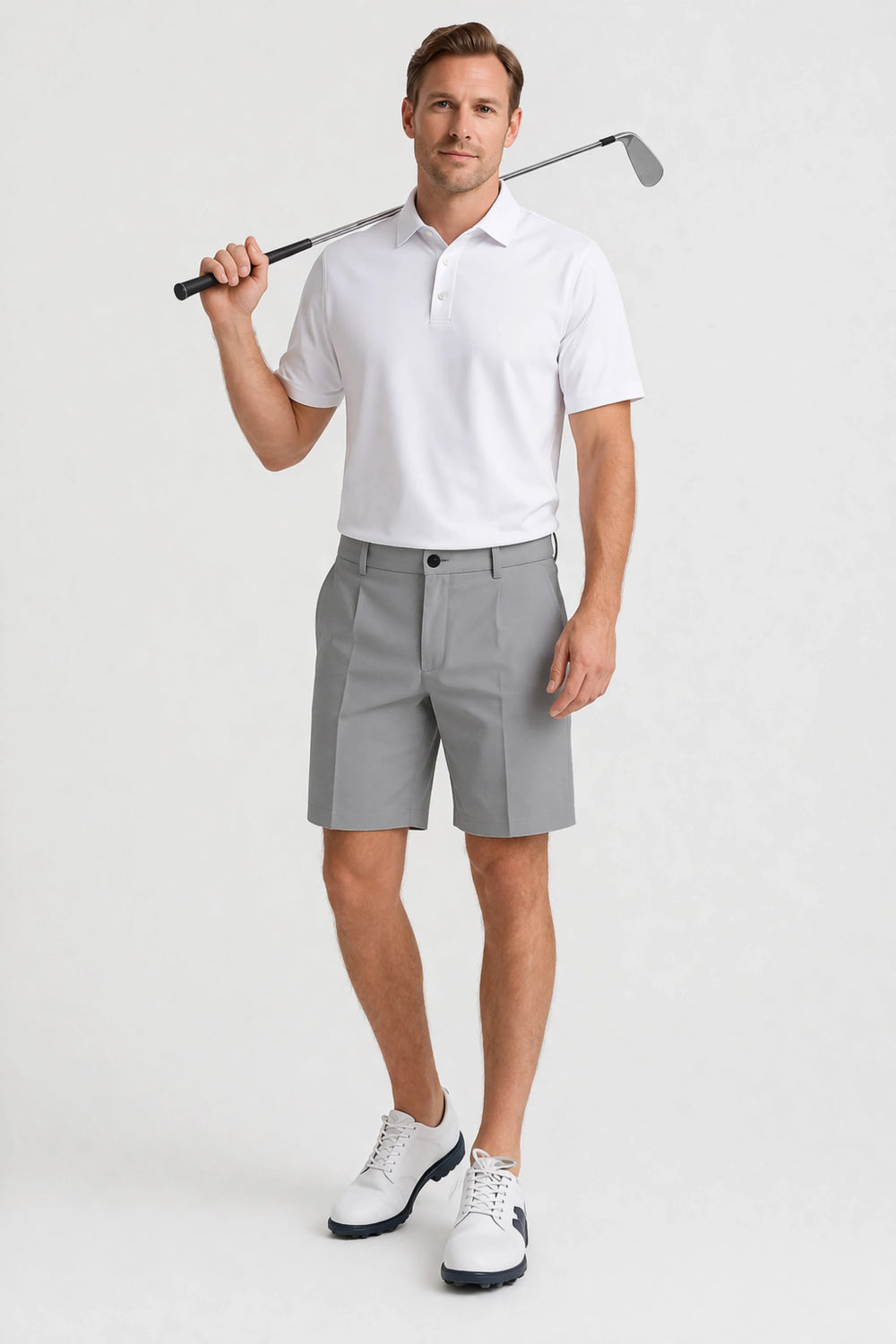 Pleated Performance Golf Shorts - Soft Grey