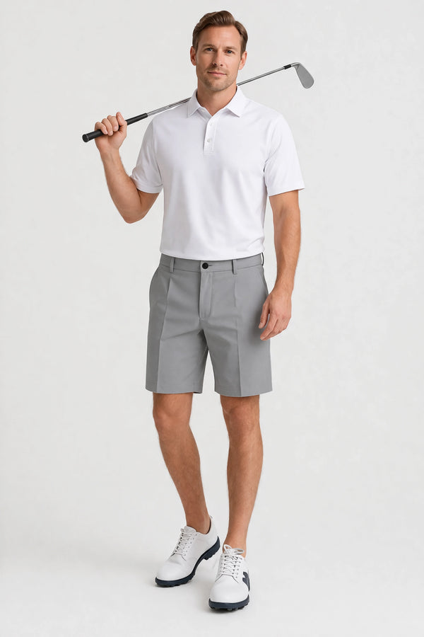Pleated Performance Golf Shorts - Soft Grey