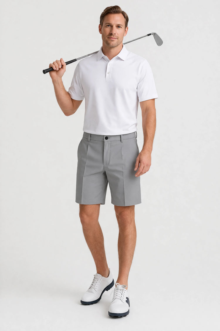 Pleated Performance Golf Shorts - Soft Grey