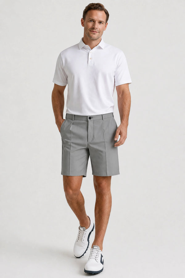 Pleated Performance Golf Shorts - Soft Grey