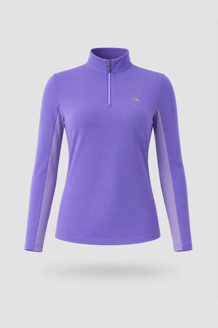 The Long Sleeve Zip Neck Golf Top - Violet