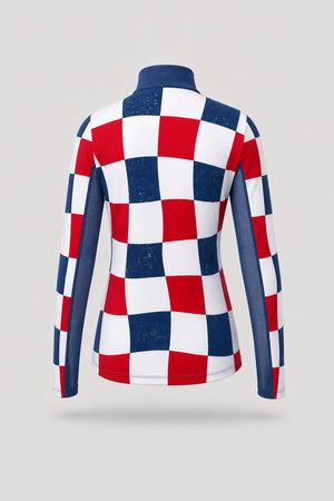 The Long Sleeve Zip Neck Golf Top - Liberty Check
