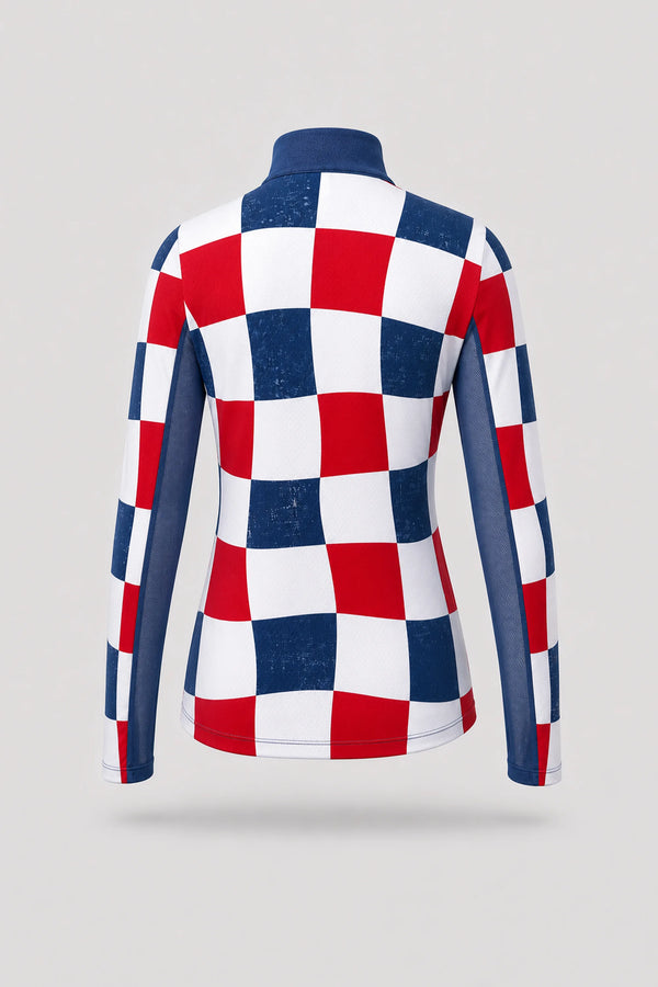 The Long Sleeve Zip Neck Golf Top - Liberty Check