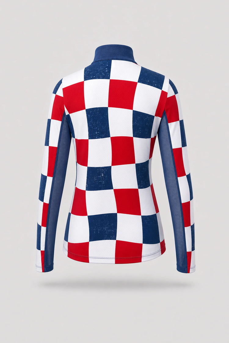 The Long Sleeve Zip Neck Golf Top - Liberty Check