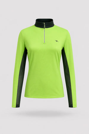 The Long Sleeve Zip Neck Golf Top - Volt Green