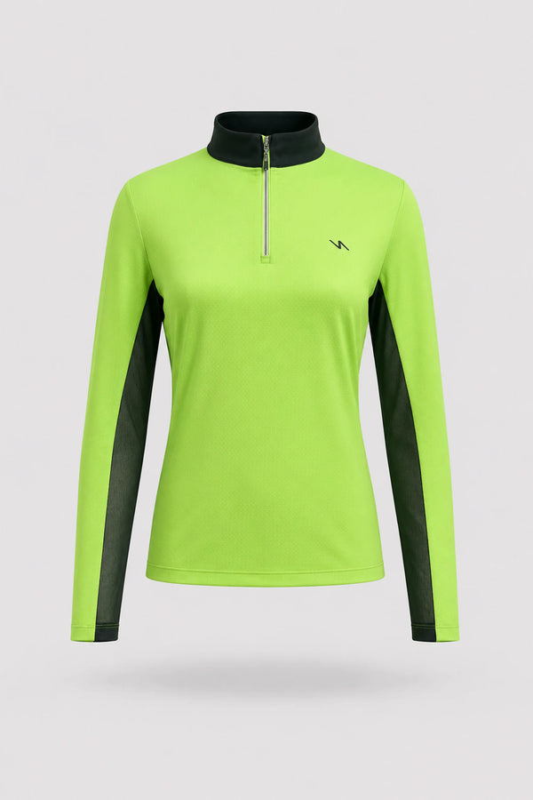 The Long Sleeve Zip Neck Golf Top - Volt Green
