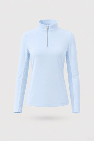 The Long Sleeve Zip Neck Golf Top - Sky Mist
