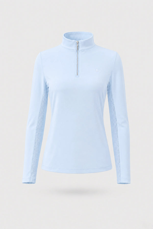 The Long Sleeve Zip Neck Golf Top - Sky Mist
