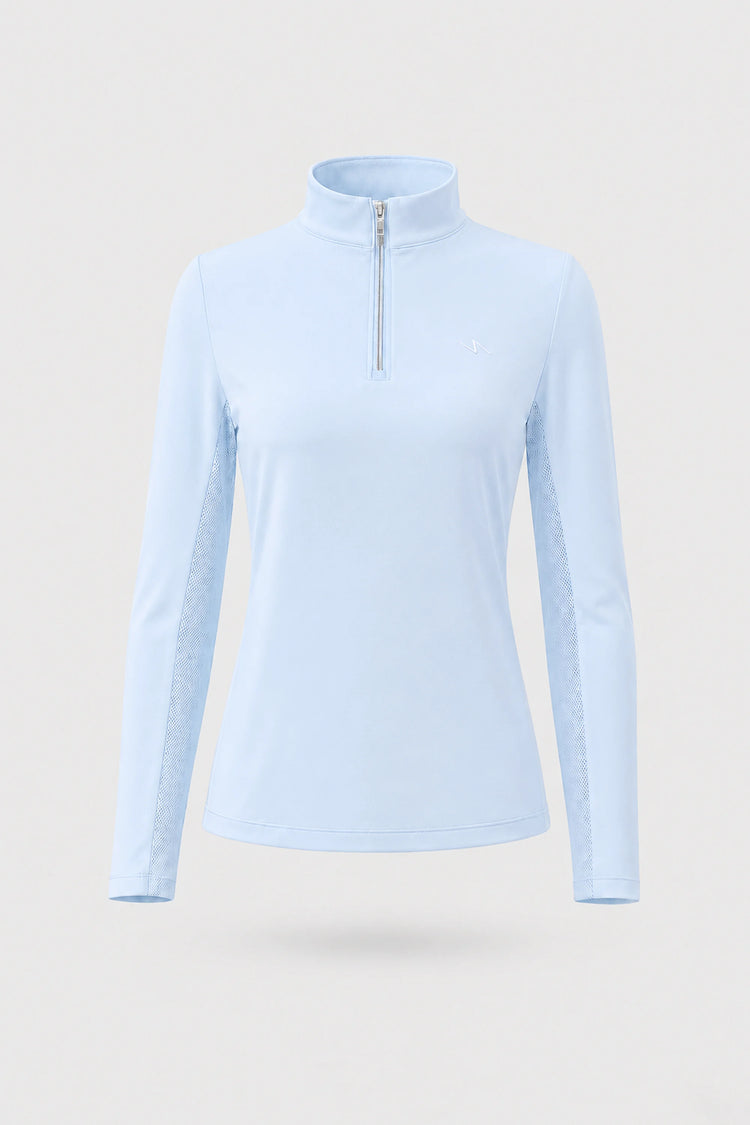 The Long Sleeve Zip Neck Golf Top - Sky Mist