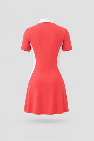 The Contour Zip Polo Golf Dress - Coral Red