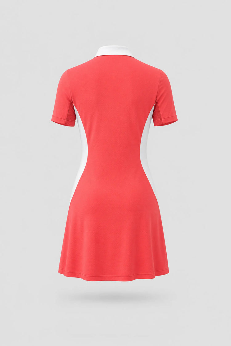 The Contour Zip Polo Golf Dress - Coral Red