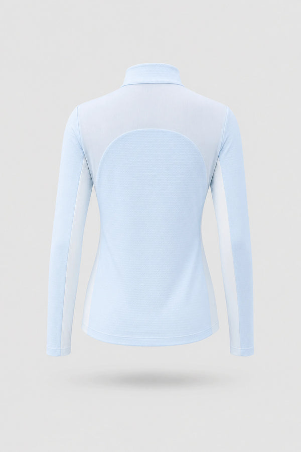 The Long Sleeve Zip Neck Golf Top - Sky Mist