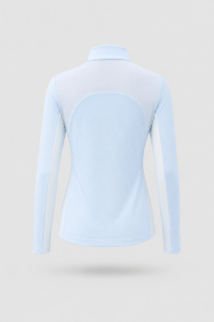 The Long Sleeve Zip Neck Golf Top - Sky Mist