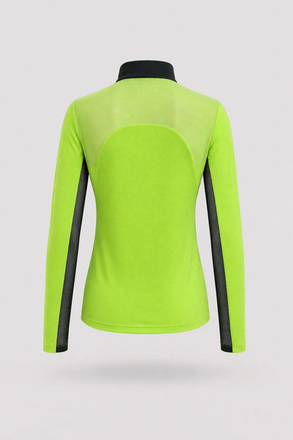 The Long Sleeve Zip Neck Golf Top - Volt Green
