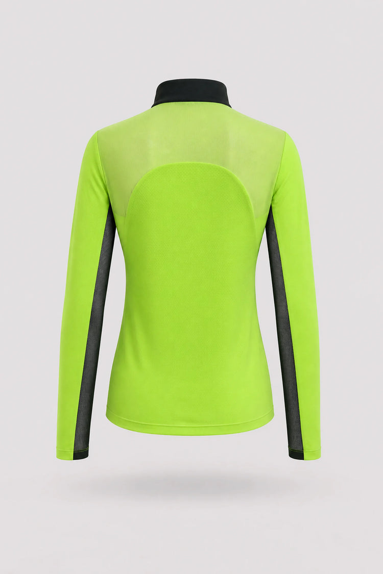 The Long Sleeve Zip Neck Golf Top - Volt Green