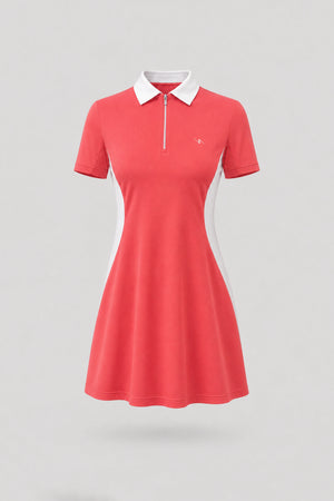 The Contour Zip Polo Golf Dress - Coral Red
