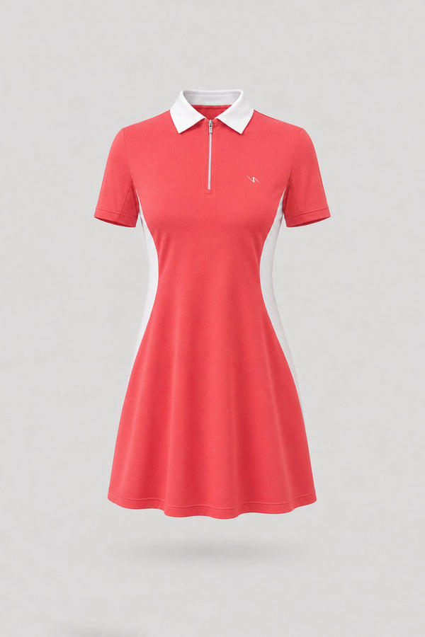 The Contour Zip Polo Golf Dress - Coral Red