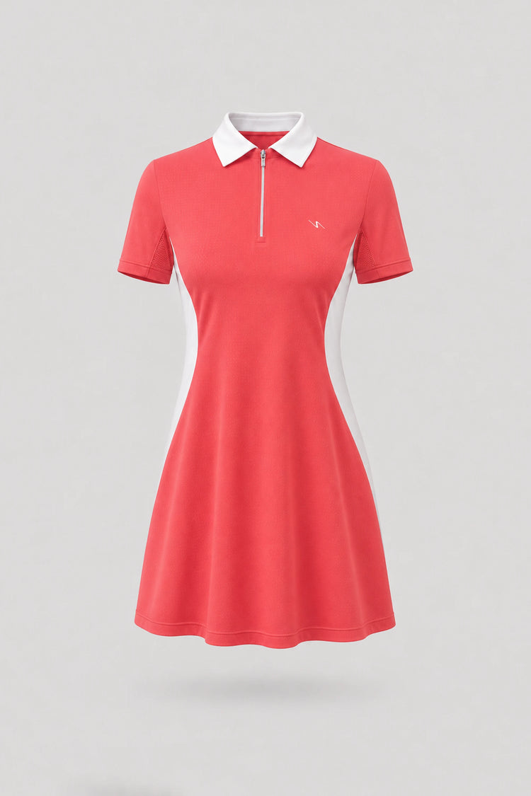 The Contour Zip Polo Golf Dress - Coral Red