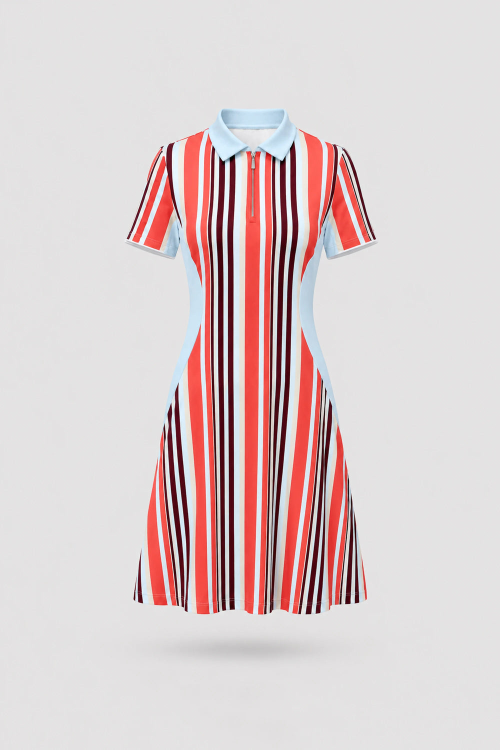 The Contour Zip Polo Golf Dress - Resort Stripe