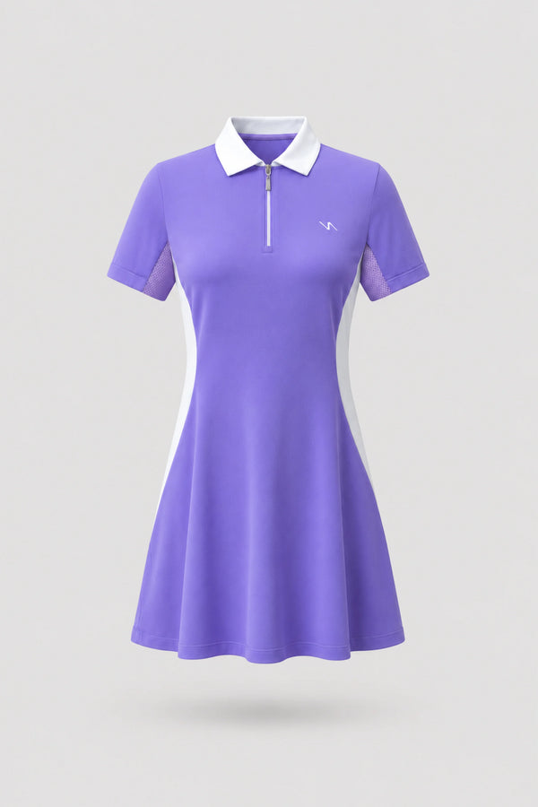 The Contour Zip Polo Golf Dress - Violet