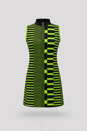 The Sleeveless Zip Golf Dress - Circuit Stripe