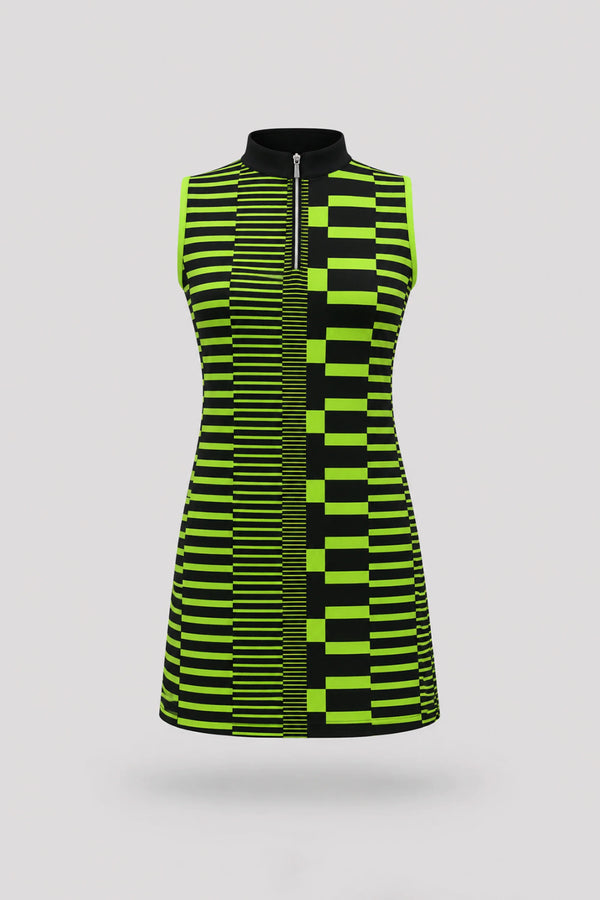 The Sleeveless Zip Golf Dress - Circuit Stripe