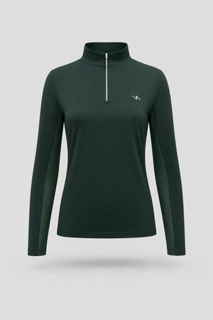 The Long Sleeve Zip Neck Golf Top - Evergreen