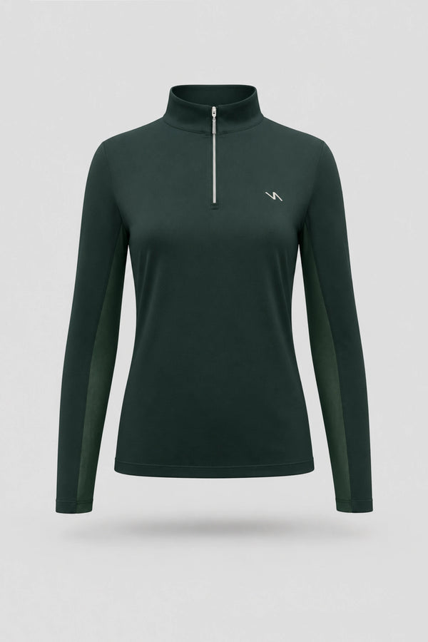 The Long Sleeve Zip Neck Golf Top - Evergreen
