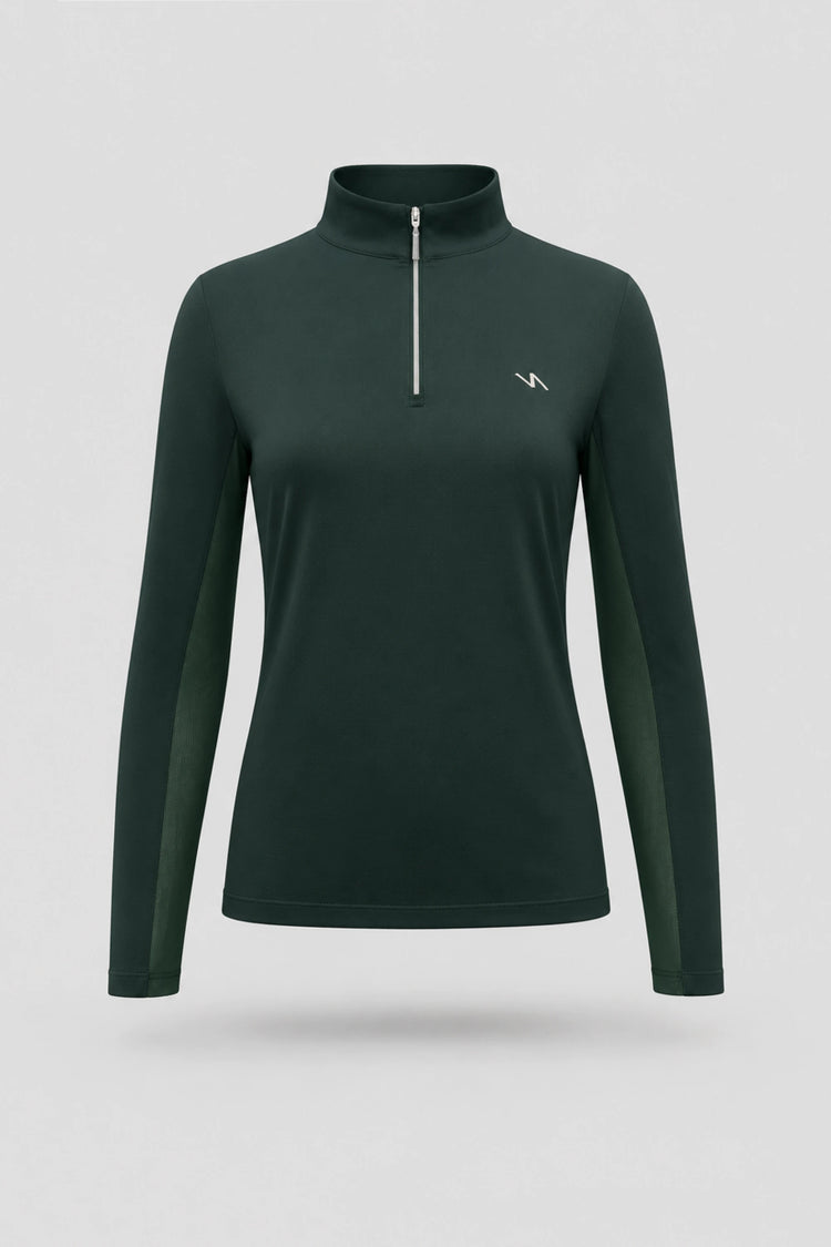 The Long Sleeve Zip Neck Golf Top - Evergreen