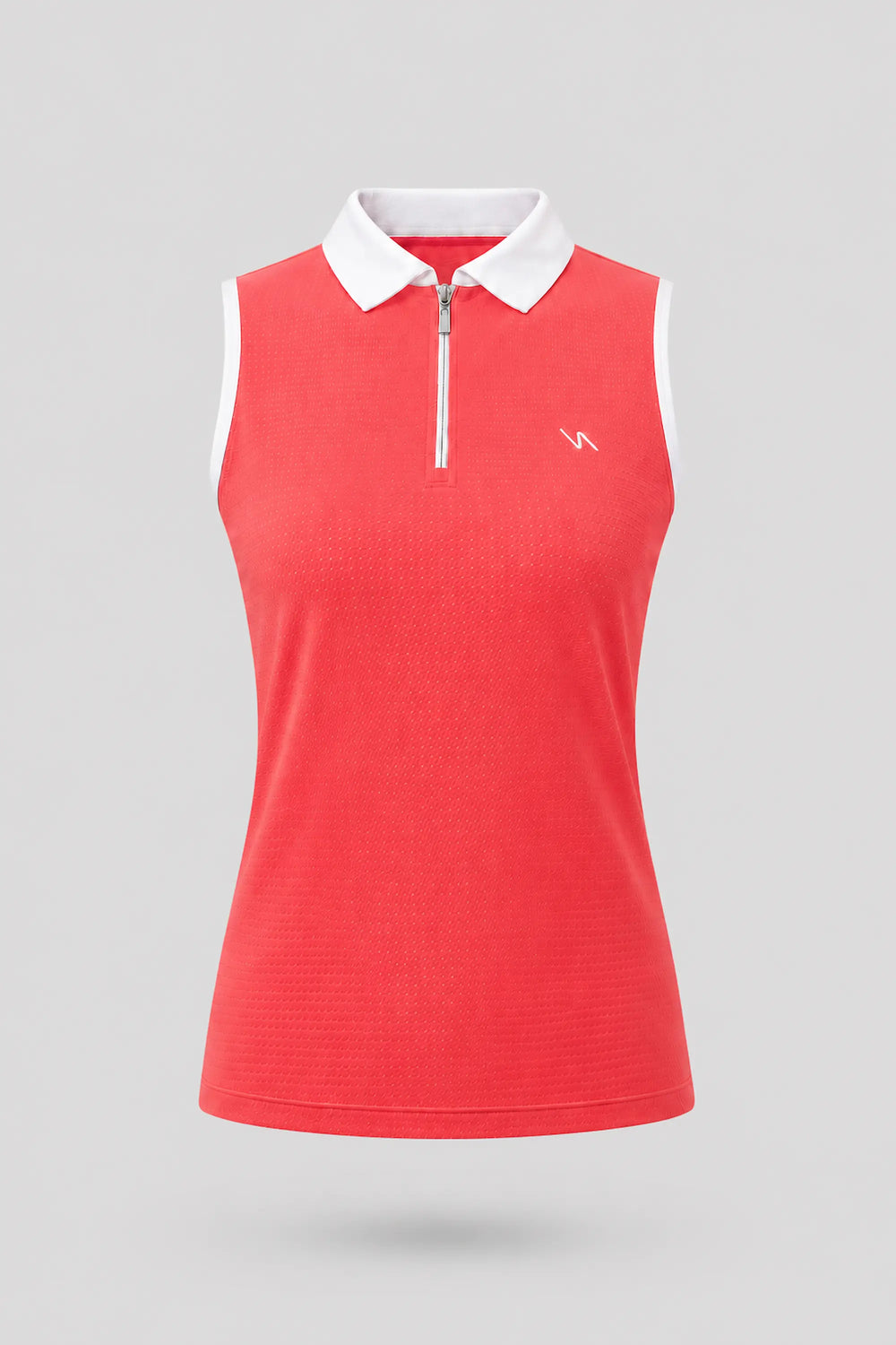 The Sleeveless Zip Neck Golf Polo - Coral Red
