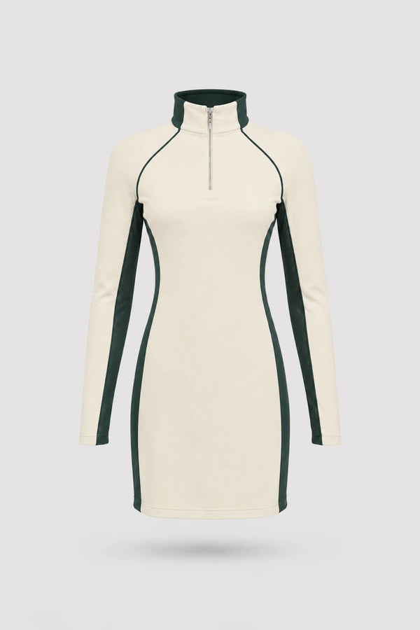 The Long Sleeve Zip Golf Dress - Cream