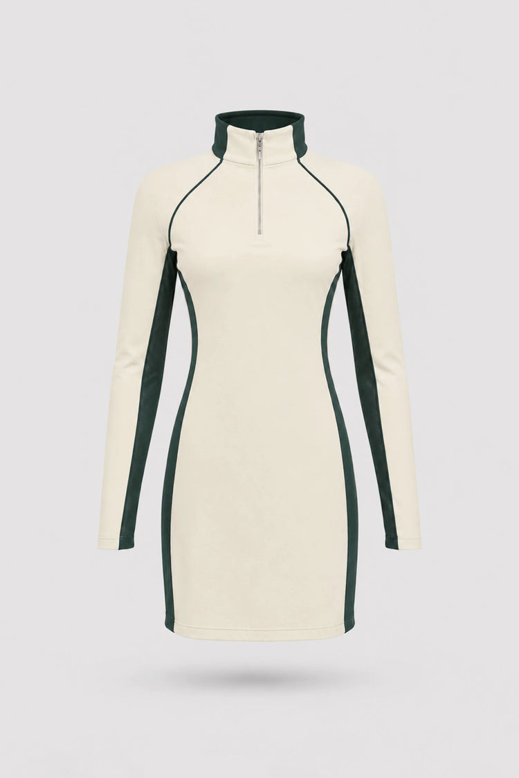 The Long Sleeve Zip Golf Dress - Cream